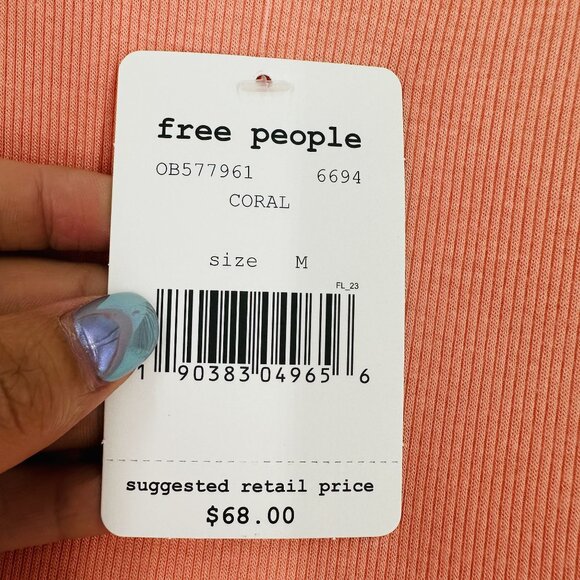 We The Free Grapevine Coral Asymmetric Long Sleeve Ribbed Stretchy Tunic Top M - Picture 11 of 12